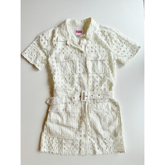 SOLID & STRIPED Harper White Cotton Eyelet Belted Shirt Dress Cover-Up, Size S - Picture 6 of 16